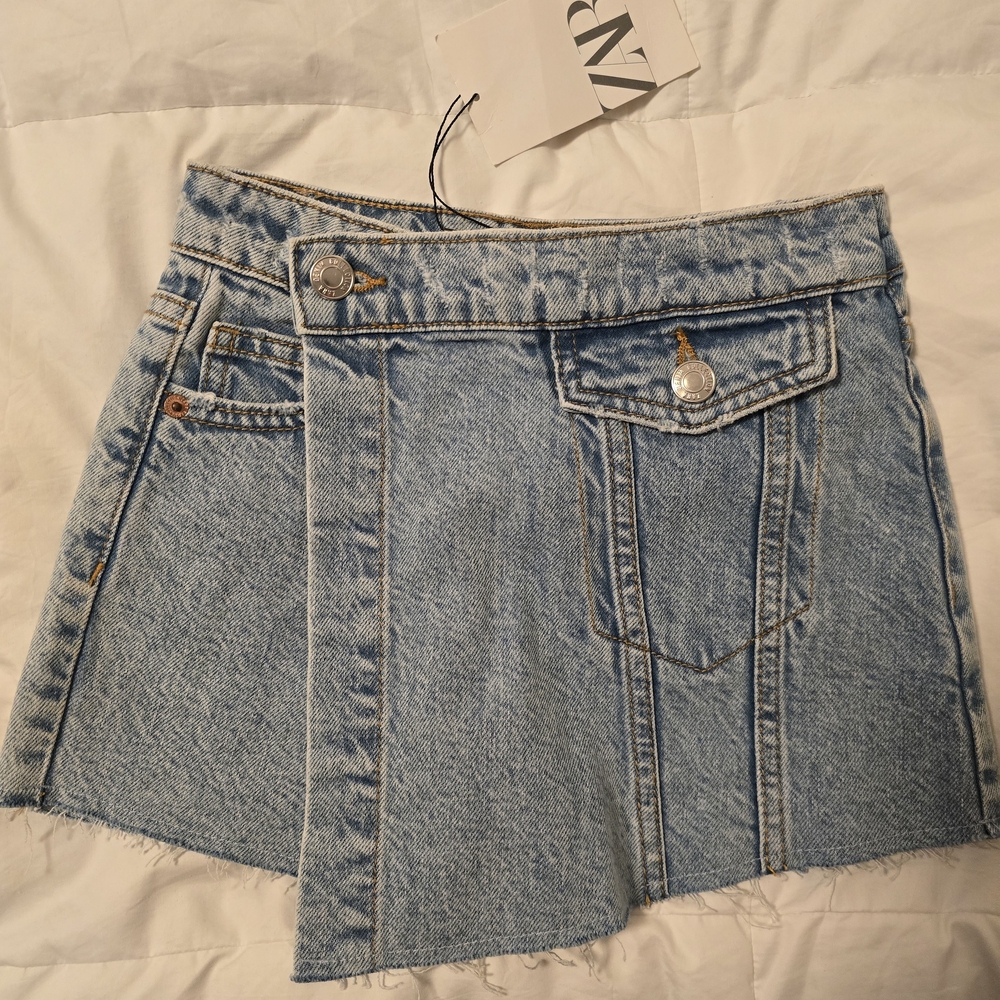Zara Blue Denim Skirt with Button Accents